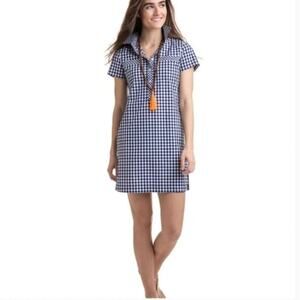 Vineyard Vines Gingham Contrasting Placket Shirt Dress Women's Size 6 Pockets Ex